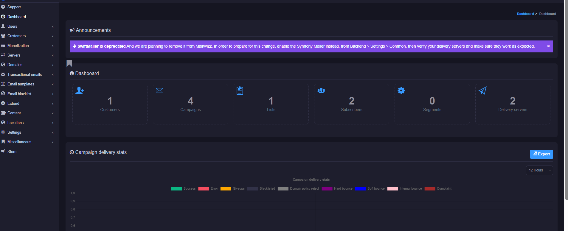 MailWizz system screenshot