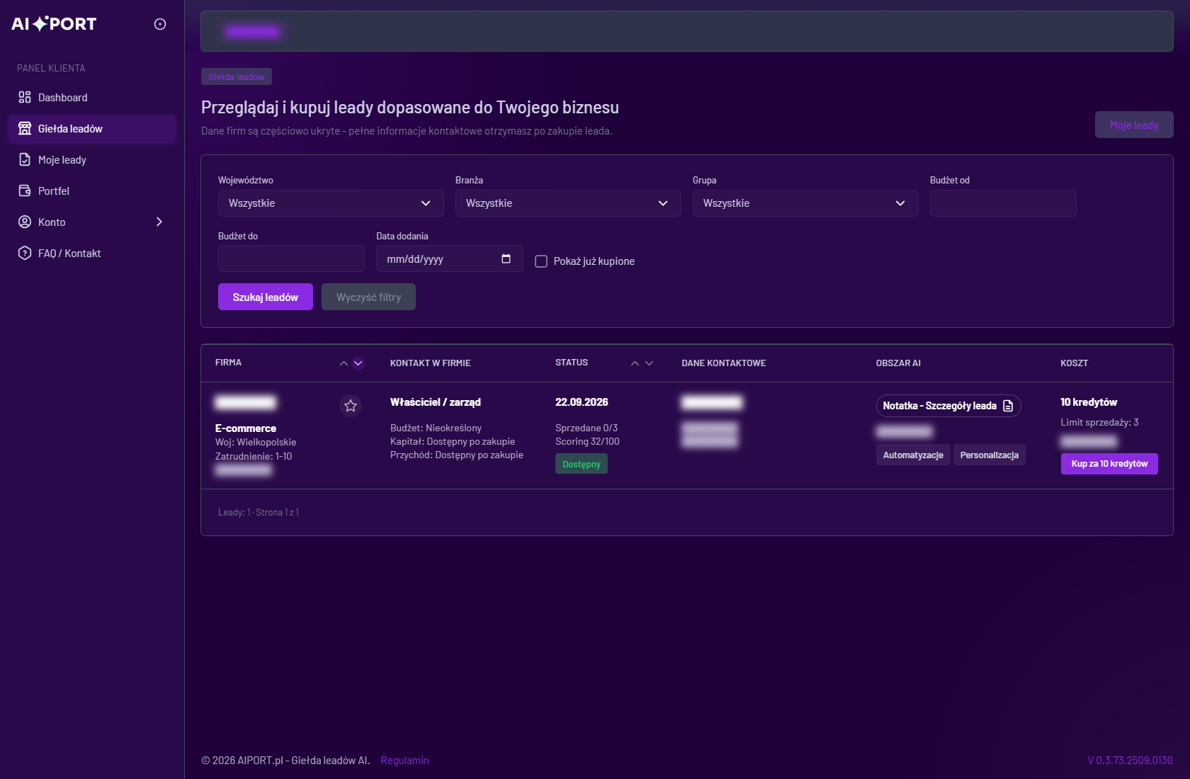 AIPORT lead marketplace with personal data anonymized